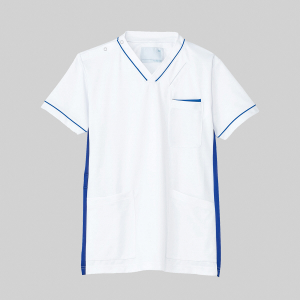 トンボメディカル スクラブ（肩開き） CM301 ホワイト×ロイヤルブルー M 医療白衣 1枚（取寄品）