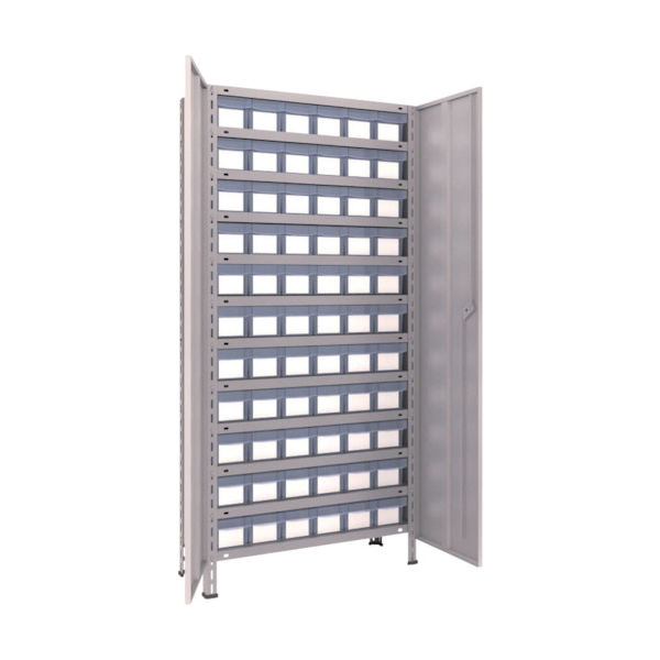 TRUSCO スチールラック 軽量棚扉付 875X300X1800樹脂引出透明小X66 ネオグレー 63V-T812C11 NG（直送品）