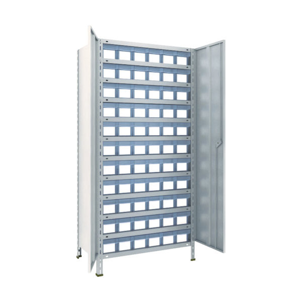 TRUSCO スチールラック 軽量棚扉付 875X450X1800樹脂引出透明小X66 ネオグレー 63X-T812C11 NG（直送品）