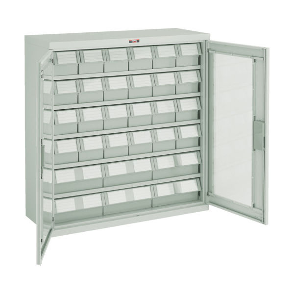 TRUSCO コンテナラックケース バンラックケース L型 両開き扉 引出小X24 大X6個 ネオグレー T305L-N24S6L NG（直送品）