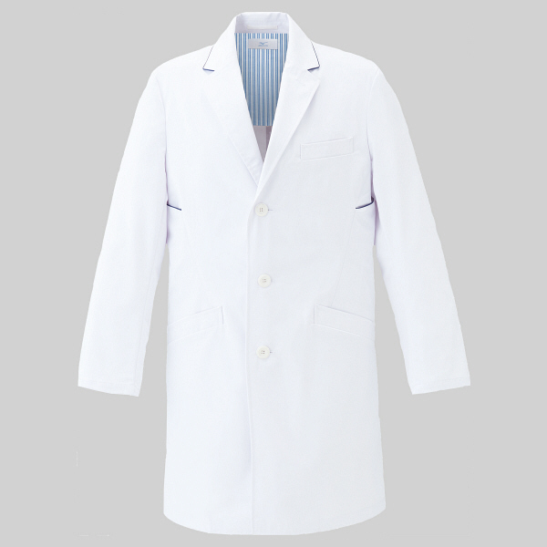ミズノ ユナイト ドクターコート〔男〕 MZ0137 ホワイト×ネイビー S 医療白衣 1枚（取寄品）