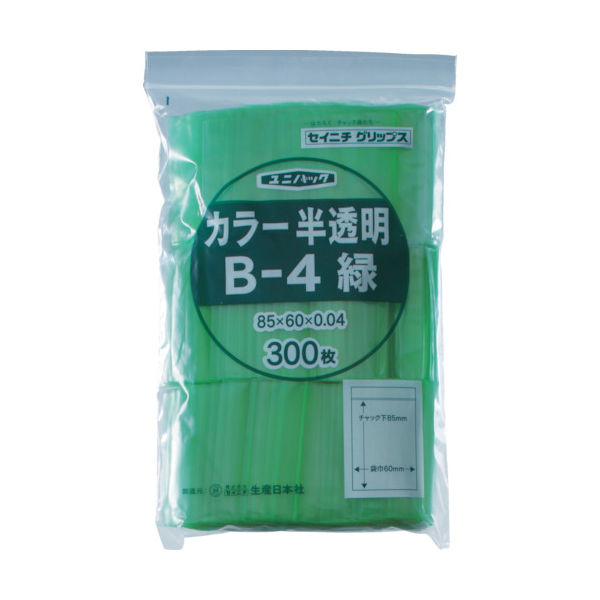 生産日本社 「ユニパック」　Ｂー４　緑　８５×６０×０．０４ B-4-CG 1袋(300枚) 366-7251