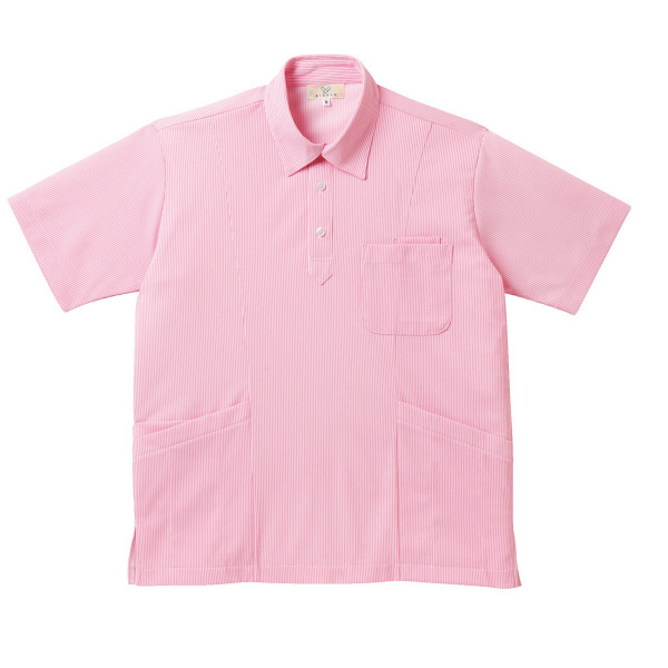 トンボ 介護ユニフォーム キラク 男女兼用ニットシャツ CR147 アマンドピンク 4L 1枚（取寄品）