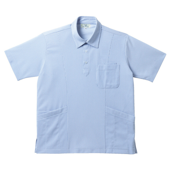 トンボ 介護ユニフォーム キラク 男女兼用ニットシャツ CR147 ブルー 4L 1枚（取寄品）