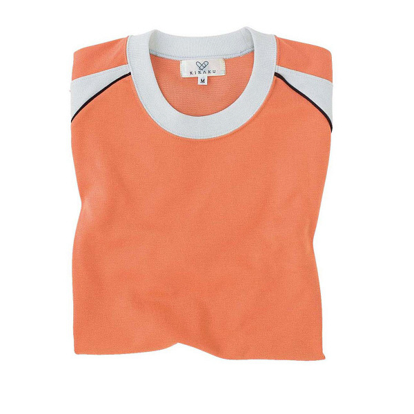 トンボ 介護ユニフォーム キラク 男女兼用入浴介助用Tシャツ CR095 オレンジ 4L 1枚（取寄品）
