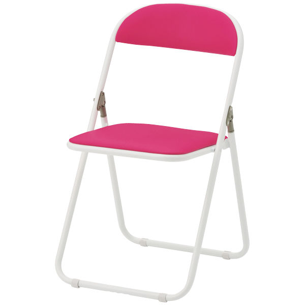 TOKIO 折りたたみイス ホワイトフレーム（背座:ビニールレザー 折りたたみ可能） ピンク 1脚 オリジナル 幅425mm パイプ椅子 オリジナル