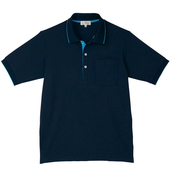 トンボ 介護ユニフォーム キラク 男女兼用ポロシャツ CR172 ネイビー×ブルー S 1枚（取寄品）