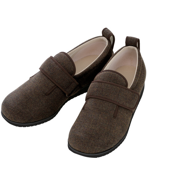 あゆみ 介護靴 1037ダブルマジックII ヘリンボン 茶3L（25.0-25.5cm）両足 施設・院内用（取寄品）