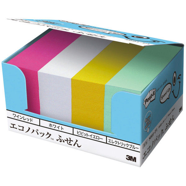 ポストイット 通常粘着 ふせん フレンドリーシリーズ 75×25mm 4色セット 1箱(20冊入)  スリーエム 5001-P1