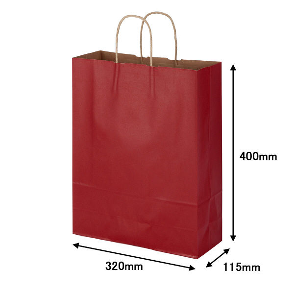 手提げ紙袋　丸紐　ベーシックカラー　赤　L　1箱（300枚）　スーパーバッグ  オリジナル