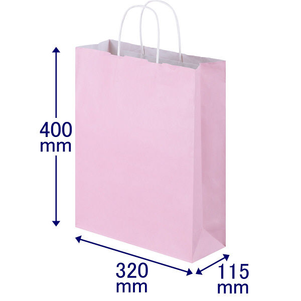 手提げ紙袋　丸紐　パステルカラー　ピンク　L　1箱（300枚：50枚入×6袋）　スーパーバッグ  オリジナル