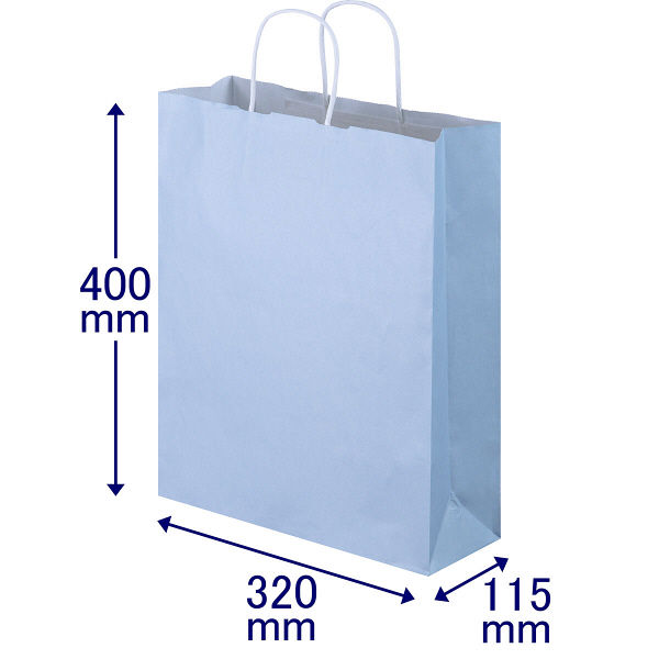 手提げ紙袋　丸紐　パステルカラー　水色　L　1パック（3箱計900枚）　スーパーバッグ  オリジナル