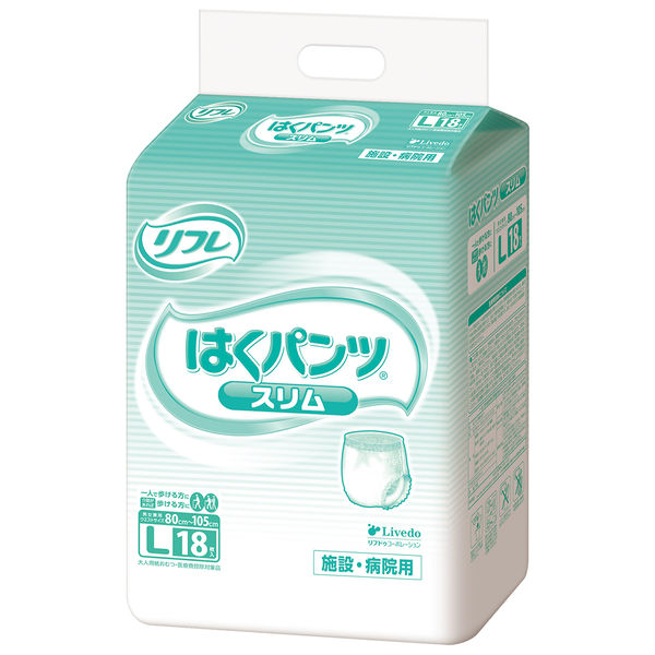 リフレ　大人用紙おむつ　はくパンツ（R）スリムタイプ　L　1箱（108枚：18枚入Ｘ6パック）　リブドゥコーポレーション