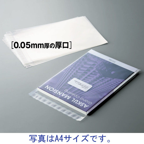日本紙通商 OPP袋（テープ・フタ付き） 0.05mm厚 NPT-R21-007 長形3号封筒用 透明封筒 1袋（100枚入）