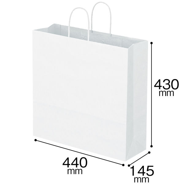 丸紐 クラフト紙手提袋 白無地 幅440×高さ430×マチ幅145mm 440巾 1袋（50枚入） スーパーバッグ