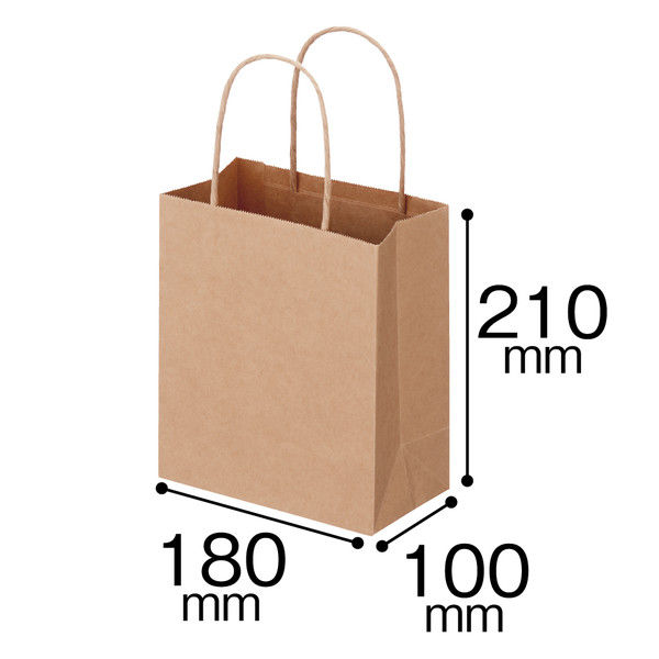 丸紐 クラフト紙手提袋ベーシック 180×210×100 茶 1袋（50枚入）  オリジナル