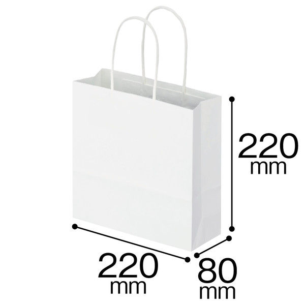 丸紐 クラフト紙手提袋 白無地 幅220×高さ220×マチ幅80mm 220巾 1箱（300枚：50枚入×6袋） スーパーバッグ
