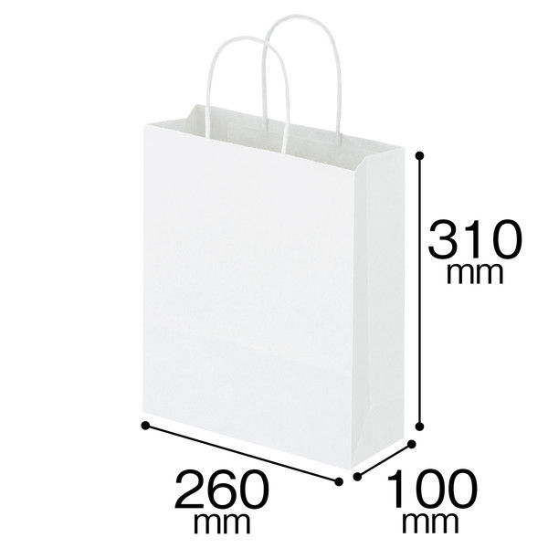 丸紐 クラフト紙手提袋 白無地 幅260×高さ310×マチ幅100mm 260巾 1箱（300枚：50枚入×6袋） スーパーバッグ