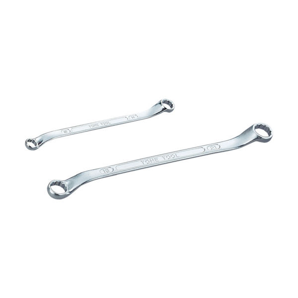 TONE 両口ロングメカニックめがねレンチ(45°×10°) 対辺寸法19×21mm 全長306mm M44-1921 1丁(1個)（直送品）