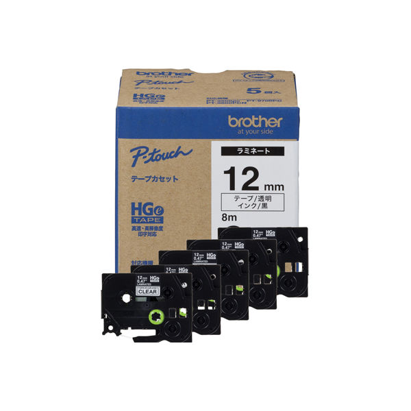 ピータッチ テープ 幅12mm 透明ラベル(黒文字) HGe-131V 1セット（5個入） ブラザー（取寄品）