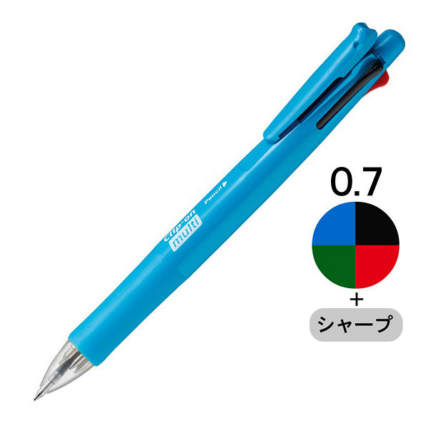多機能ボールペン クリップ-オンマルチF フレッシュブルー軸 青 4色0.7mmボールペン+シャープ 10本 B4SA1-FBL - アスクル