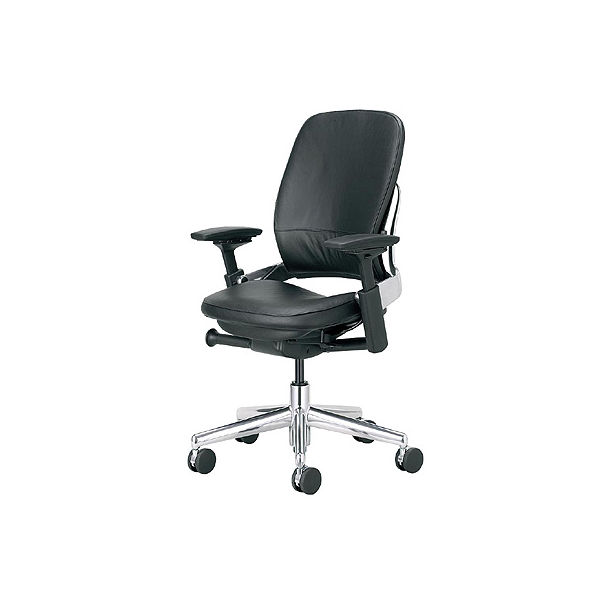 Steelcase　リープチェア肘付き　アルミポリシュ革張り/ブラック　（直送品）