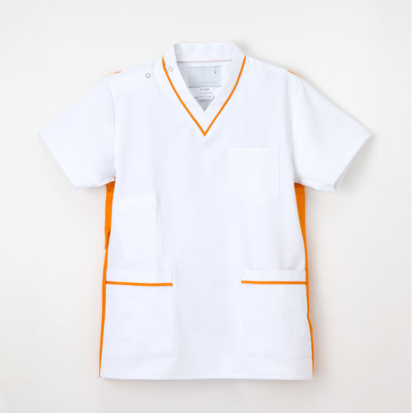 ナガイレーベン 男女兼用上衣（スクラブ） 医療白衣 半袖 Tオレンジ M FT-4492（取寄品）