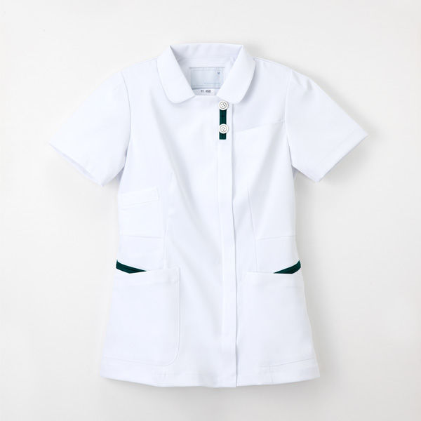ナガイレーベン 女子上衣 ナースジャケット 医療白衣 半袖 Tピーコックグリーン LL FT-4532（取寄品）