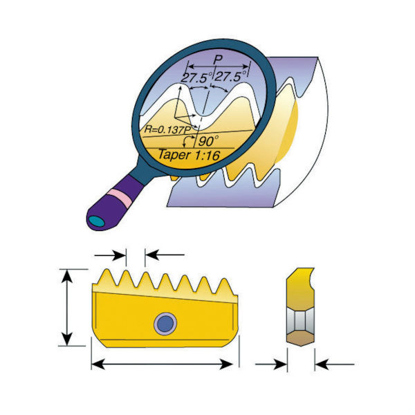 Carmex Precision Tools NOGA ミルスレッドNPTねじ用チップ 14-14NPT MT-7 1個 329-9121（直送品）