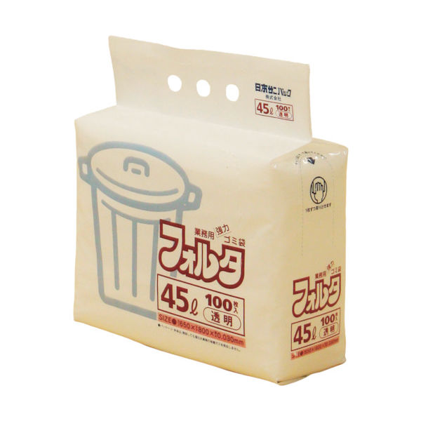 日本サニパック サニパック Fー4C 環優包装ゴミ袋フォルタ 45L 透明 (1袋(PK)=100枚入) F-4C-CL 1袋(100枚)（直送品）