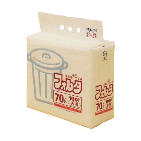 日本サニパック サニパック Fー7C 環優包装ゴミ袋フォルタ 70L 透明 (1袋(PK)=100枚入) F-7C-CL 1袋(100枚)（直送品）
