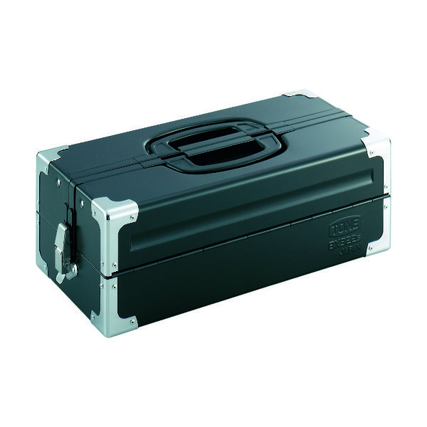 TONE スチール製工具箱 ツールケース(メタル) V形2段式 マットブラック 外形寸法160mm BX322SBK 1個 390-4369（直送品）
