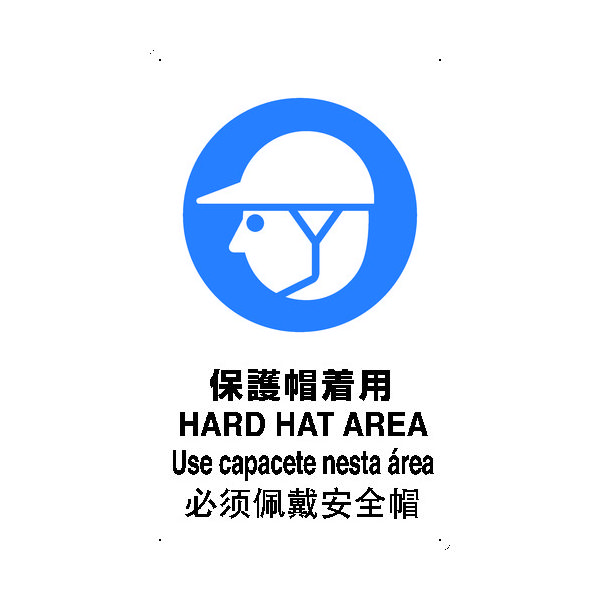 トラスコ中山 TRUSCO 【売切廃番】安全標識(外国語・イラスト対応) 4ケ国語 保護帽着用 500×300 T-802601 1枚（直送品）