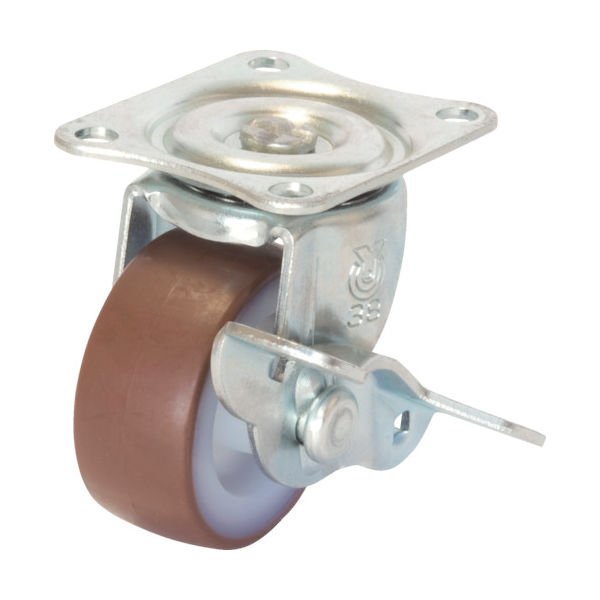 プレート式 自在 キャスター ウレタン 車輪径65mm ストッパー付き Gタイプ GーS型 取付寸法55×42 G-65URS 1個（直送品）