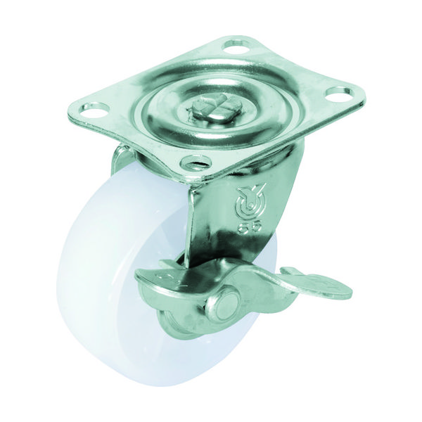 ユーエイ プレート式 自在 キャスター ナイロン 車輪径65mm ストッパー付き Gタイプ GーS型 取付寸法55×42 G-65NS 1個（直送品）