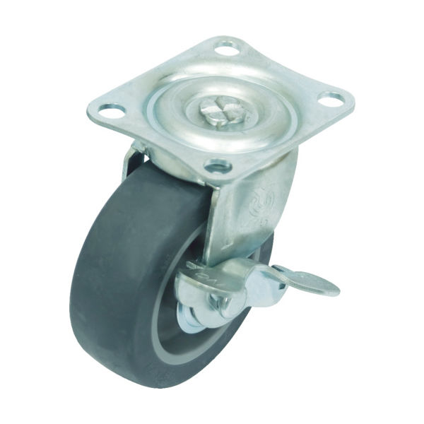 プレート式 自在 キャスター エラストマー 車輪径50mm ストッパー付き Gタイプ GーS型 取付寸法46×35 G-50ELS 1個（直送品）