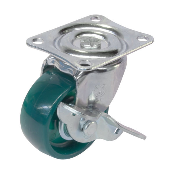 プレート式 自在 キャスター 緑ポリカーボネート 車輪径50mm ストッパー付き Gタイプ GーS型 取付寸法46×35 G-50PCS-G（直送品）
