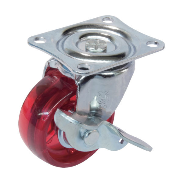 ユーエイ スケルトンキャスター自在車S付 50径ポリカーボネート車輪(赤) G-50PCS-R 1個 379-6370（直送品）