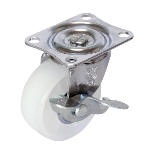 ユーエイ プレート式 自在 キャスター ナイロン 車輪径75mm ストッパー付き Gタイプ GーS型 取付寸法55×42 G-75NS 1個（直送品）