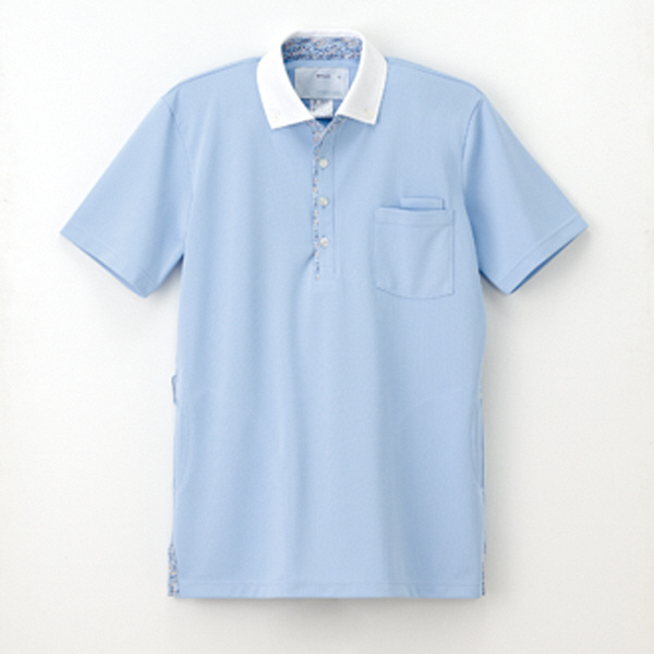 ナガイレーベン 男女兼用ニットシャツ 介護ユニフォーム ブルー L CX-2977（取寄品）