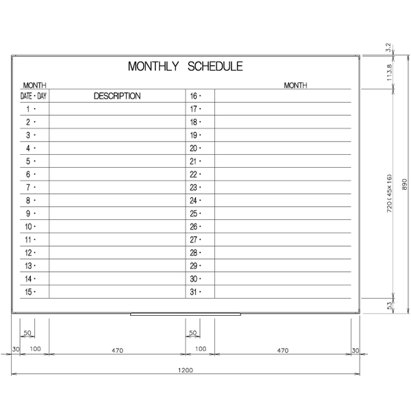 日学 ライトフレームホワイトボード罫引 予定表 （1ヶ月） 1200×890 LT-12-004（直送品）