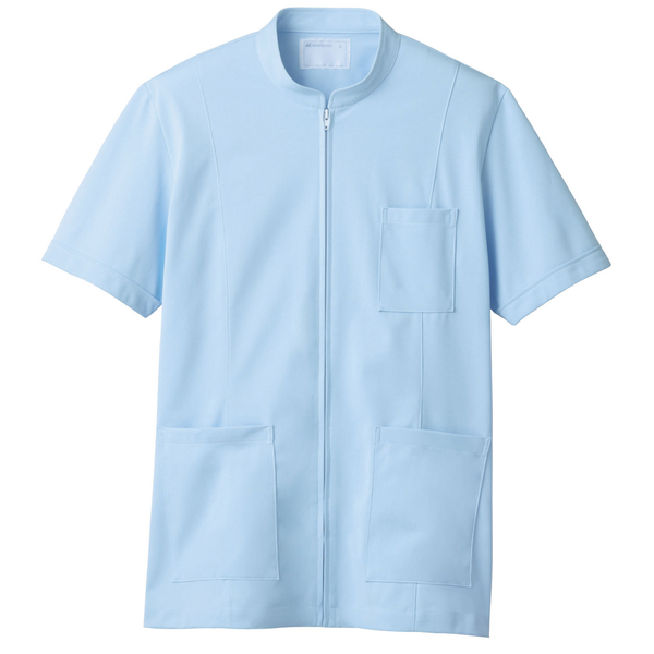住商モンブラン メンズジップアップジャケット（半袖） 医務衣 サックス S 72-984（直送品）