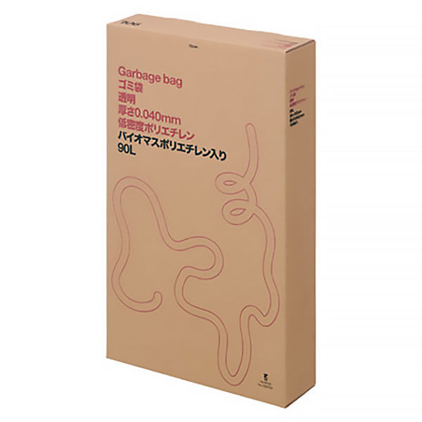 アスクル ゴミ袋 透明 低密度 箱タイプ 90L 厚さ0.040mm 1箱（100枚入）バイオマス10%  オリジナル