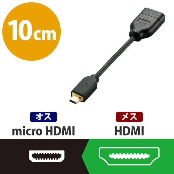 Micro HDMI変換アダプター HDMIタイプD（メス） HDMI-micro（オス） HDMI Aタイプ HDMI Dタイプ マイクロ 変換用 変換アダプター 変換コネクター コネクタ 黒