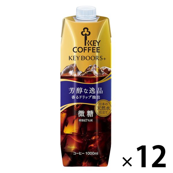 キーコーヒー　KEY DOORS＋ リキッドコーヒー 微糖 テトラプリズマ  1000ml 1セット（12本：6本入×2箱）