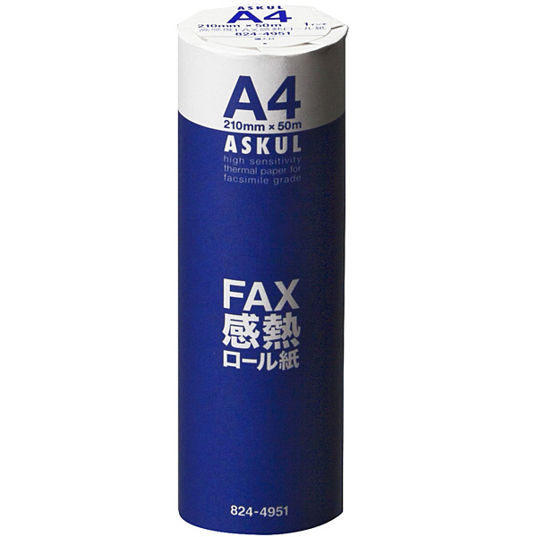 高感度FAX感熱ロール紙　A4(幅210mm)　長さ50m×芯径1インチ(ロール紙外径　約66mm)　1箱（6本入）　アスクル  オリジナル