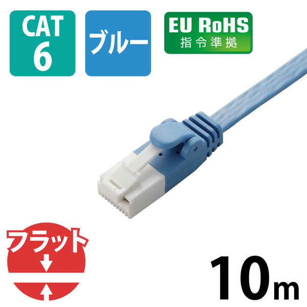 LANケーブル フラット 10m cat6準拠 爪折れ防止 ギガビット より線 