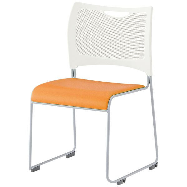 アイリスチトセ 樹脂メッシュスタッキングチェア オレンジ/ホワイト 1脚 ビニールパッド座 横連結 ミーティングチェア 会議椅子 幅490mm