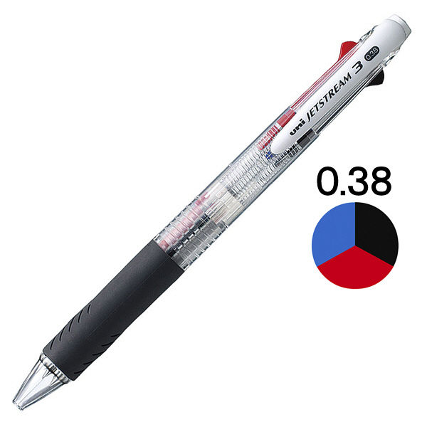 ジェットストリーム 3色ボールペン 0.38mm 油性 透明軸 SXE3-400-38 