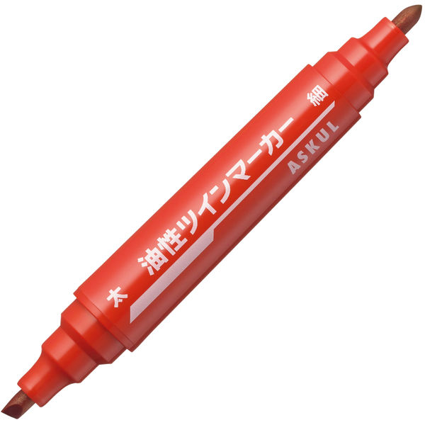 アスクル 油性ペン 油性ツインマーカー 太/細 赤 50本 オリジナル